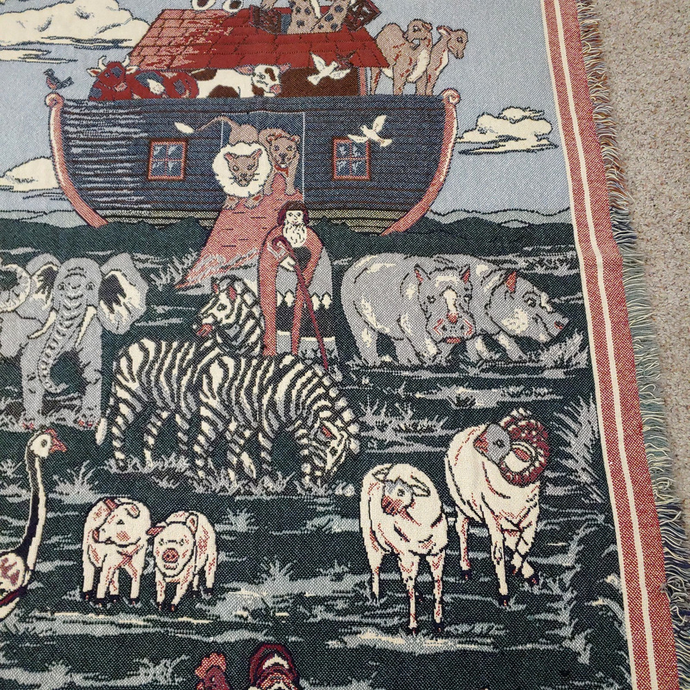 Vintage Noahs Ark Tapestry Woven Throw Blanket-Wall Hanging-70x48-1994 Animals - Picture 4 of 16